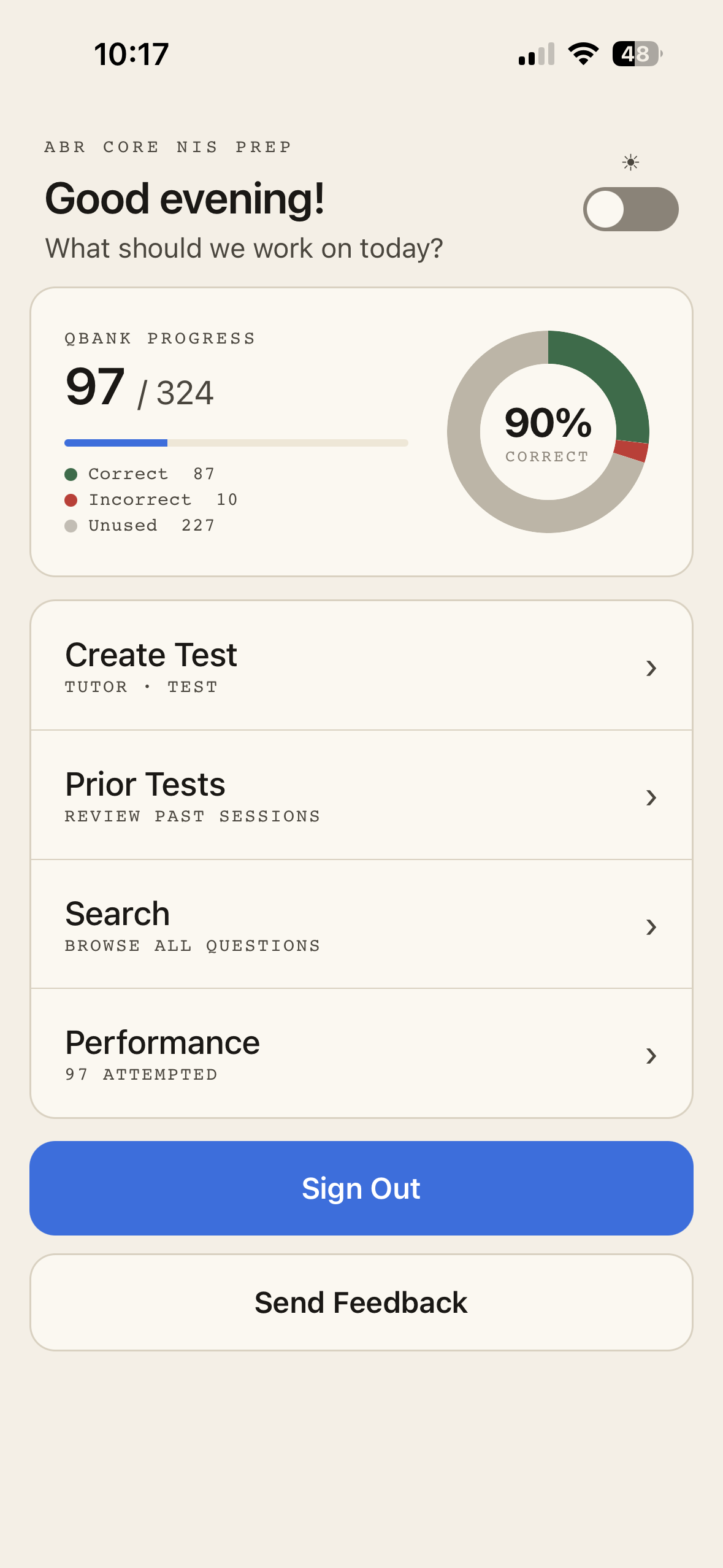 NIS Prep home screen